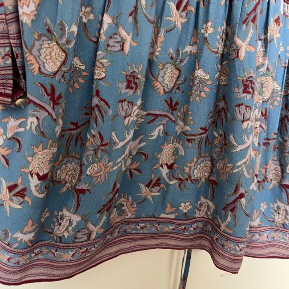 Veronica Beard Blue Floral Boho Peasant Tunic Dress Rayon Tie Waist Romantic - Picture 13 of 14